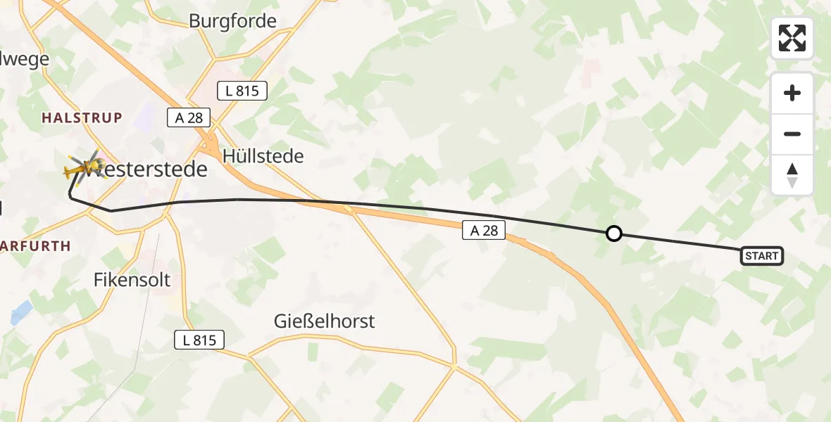 Flugroute Rettungshubschrauber Bad Zwischenahn - Westerstede, 15 Juli 2026, 16:23