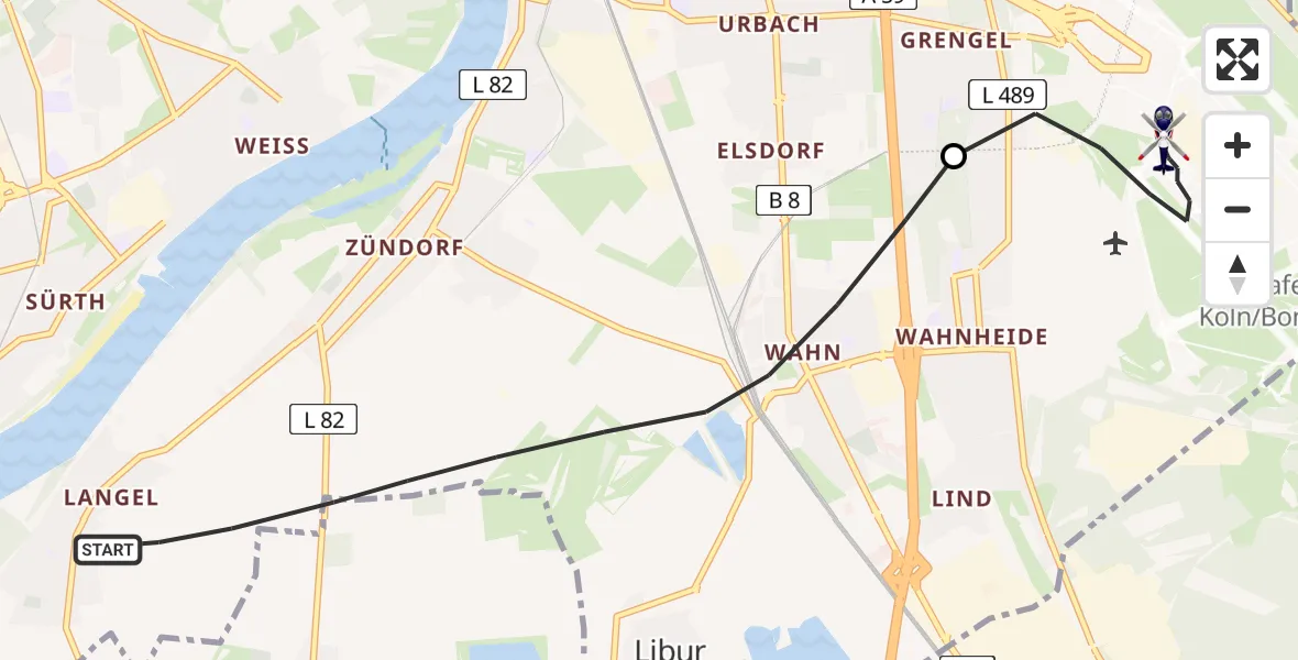Flugroute Polizeihubschrauber Köln - Köln Bonn Flughafen, 15 Juli 2026, 16:42