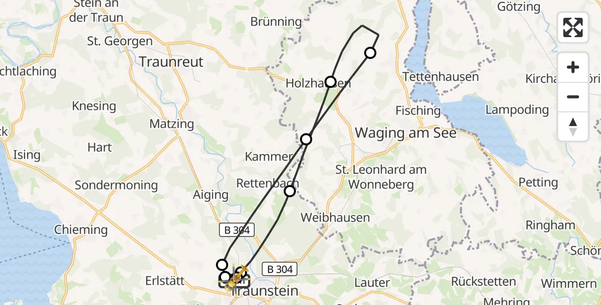 Flugroute Rettungshubschrauber Traunstein Hospital - Traunstein Hospital, 15 Juli 2026, 16:56
