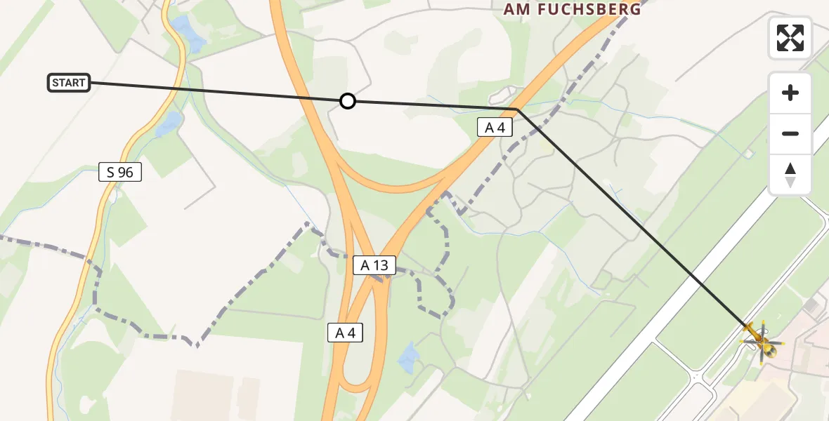Flugroute Rettungshubschrauber Radeburg - Dresden Bundespolizei Hubschrauberlandeplatz, 15 Juli 2026, 17:00