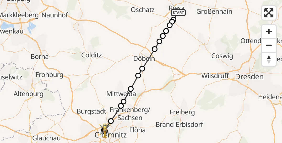 Flugroute Rettungshubschrauber Riesa - Flemmingstraße Hospital Rooftop, 15 Juli 2026, 17:10