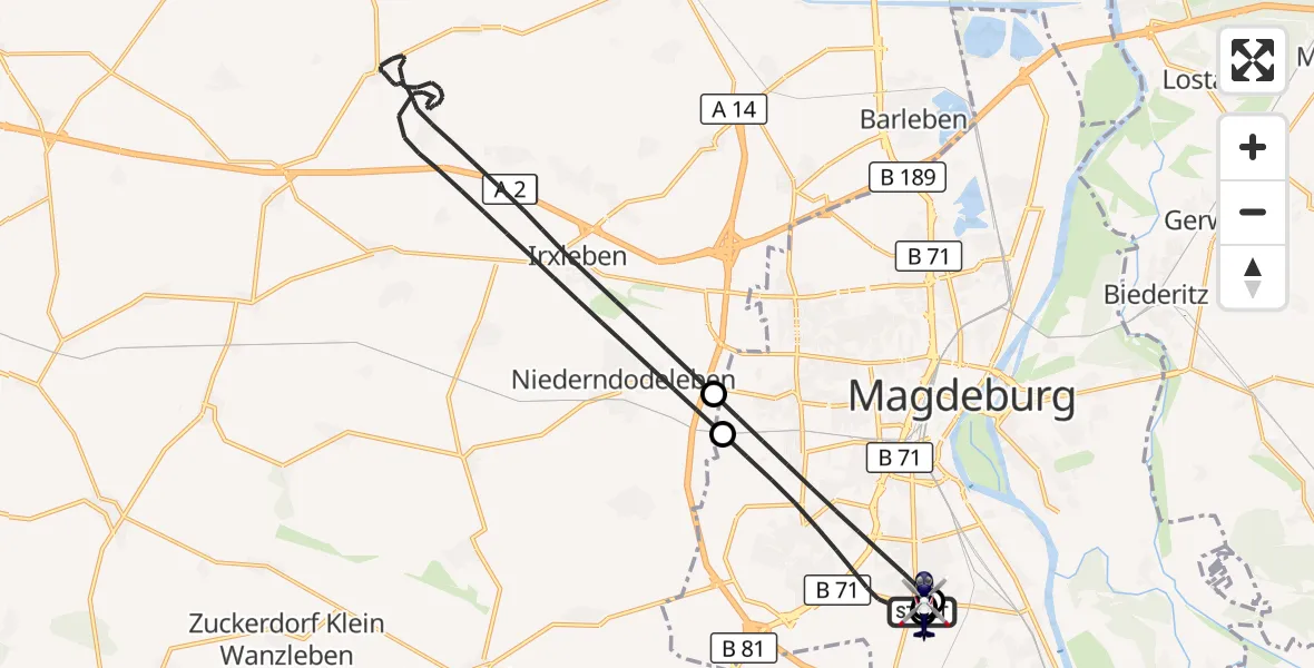 Flugroute Polizeihubschrauber Magdeburg City Flugplatz - Magdeburg, 15 Juli 2026, 17:16