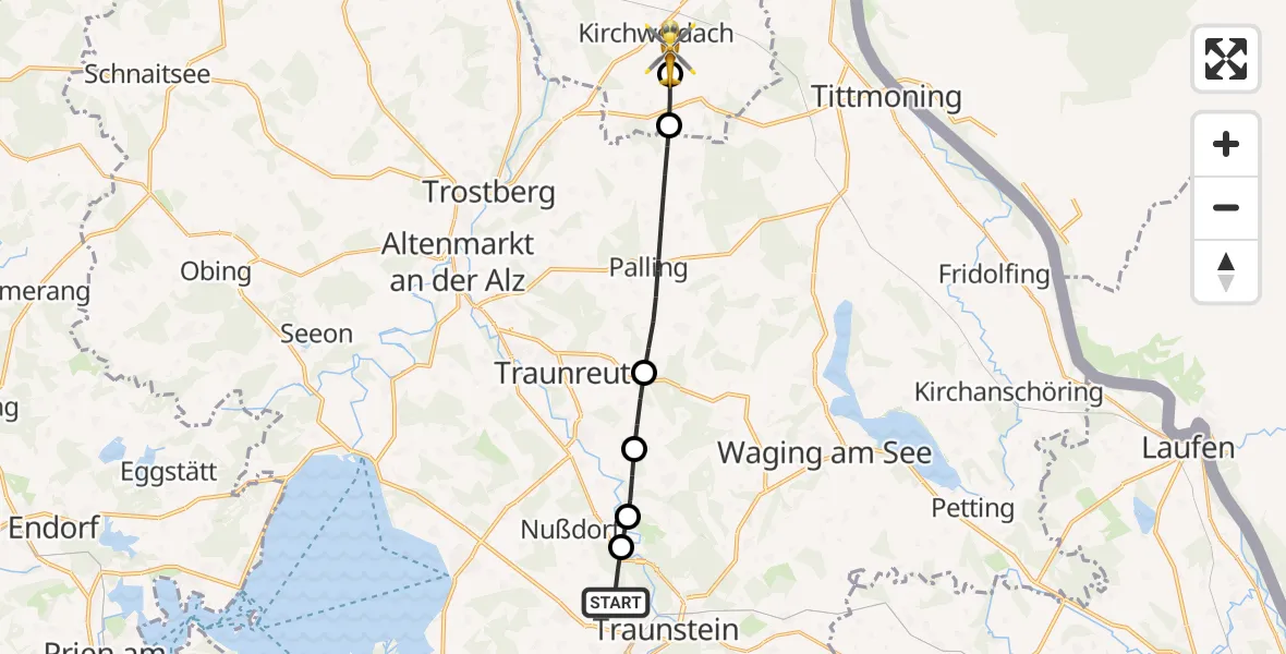 Flugroute Rettungshubschrauber Traunstein - Kirchweidach, 15 Juli 2026, 17:26