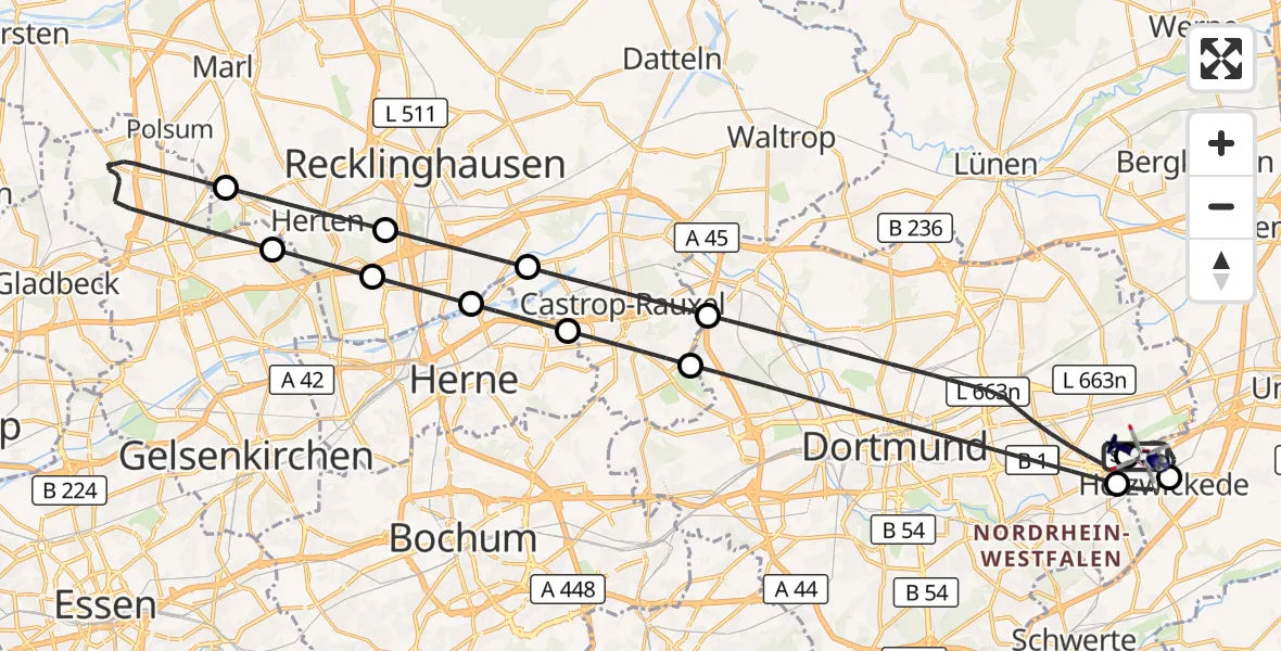 Flugroute Polizeihubschrauber Dortmund Flughafen - Dortmund Flughafen, 15 Juli 2026, 17:33