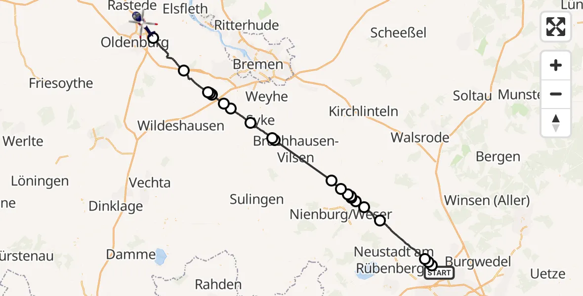 Flugroute Polizeihubschrauber Flughafen Hannover - Oldenburg (Oldb), 15 Juli 2026, 17:37