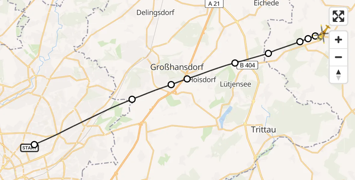 Flugroute Rettungshubschrauber Hamburg Military Hospital - Sandesneben, 15 Juli 2026, 17:49