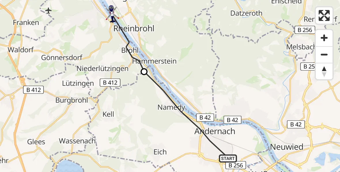 Flugroute Polizeihubschrauber Andernach - Bad Hönningen, 15 Juli 2026, 17:49
