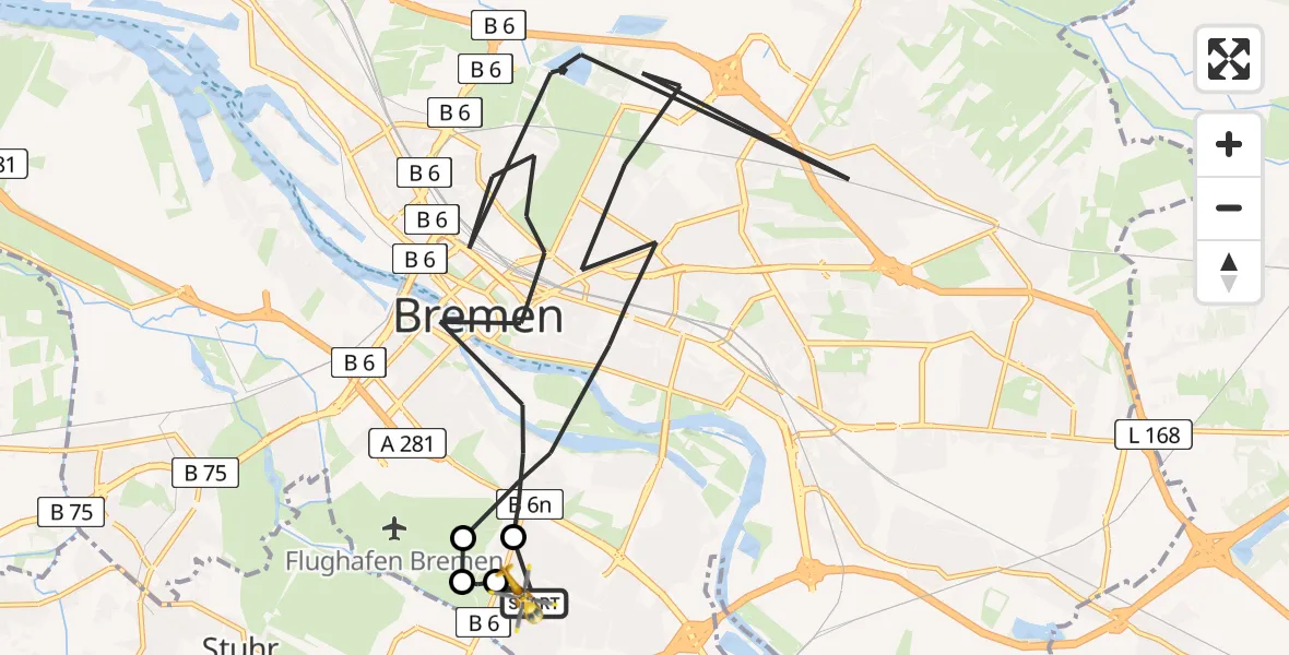 Flugroute Rettungshubschrauber ADAC Air Rescue Station Bremen Hubschrauberlandeplatz (Christoph 6) - ADAC Air Rescue Station Bremen Hubschrauberlandeplatz (Christoph 6), 15 Juli 2026, 18:07