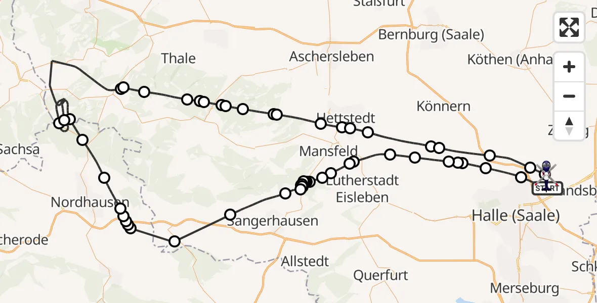 Flugroute Polizeihubschrauber Landsberg - Halle-Oppin Flugplatz, 15 Juli 2026, 18:20