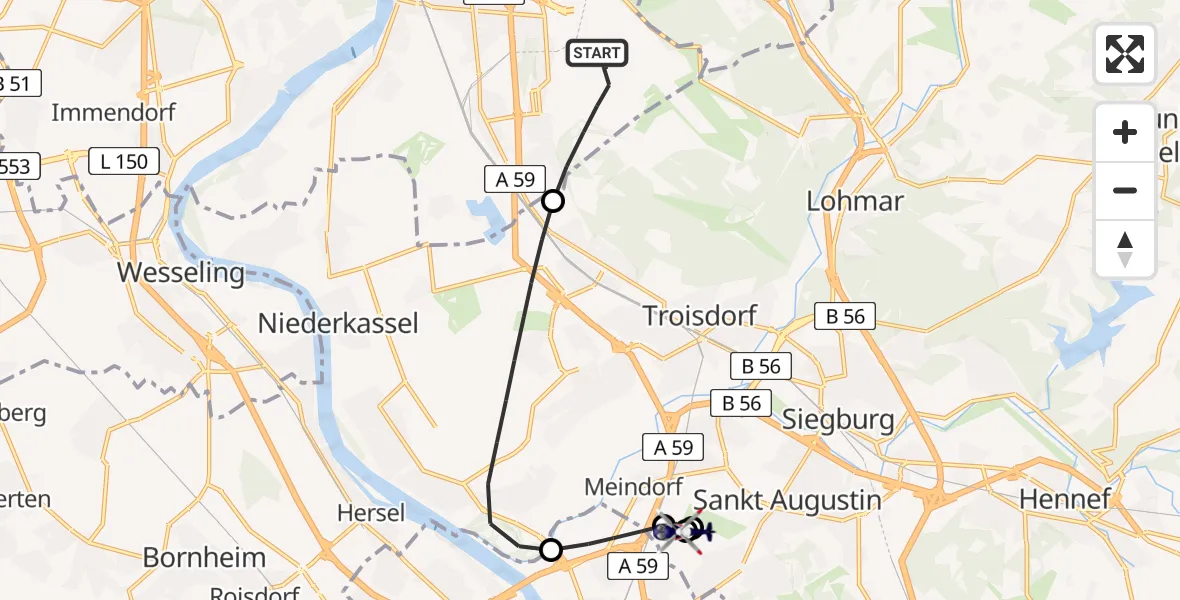 Flugroute Polizeihubschrauber Köln Bonn Flughafen - Sankt Augustin, 15 Juli 2026, 18:27