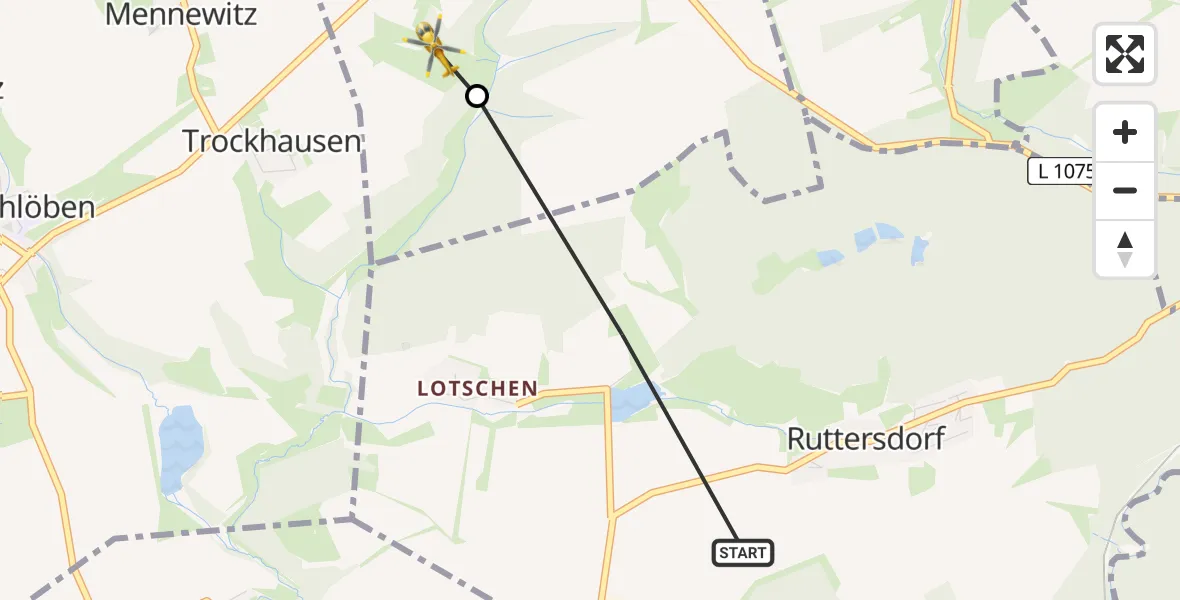 Flugroute Rettungshubschrauber Ruttersdorf-Lotschen - Schöngleina, 15 Juli 2026, 18:42
