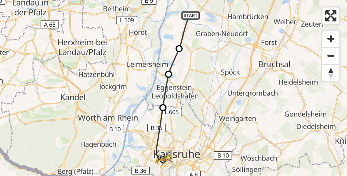 Flugroute Ambulanzhubschrauber Dettenheim - Sankt Vincentius Hospital, 15 Juli 2026, 18:43
