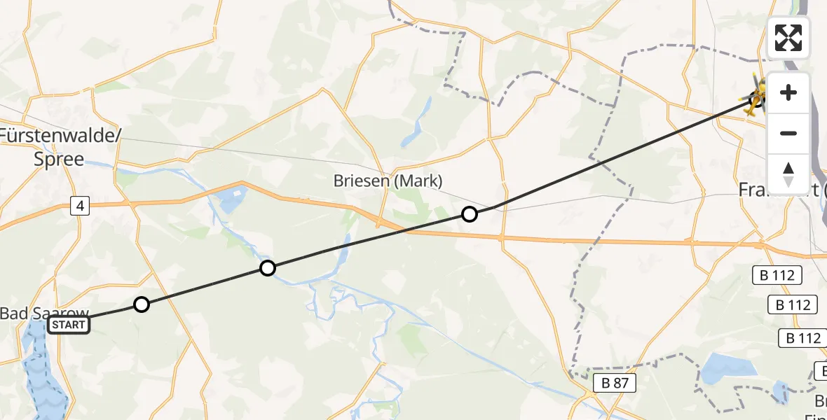 Flugroute Rettungshubschrauber Bad Saarow - Frankfurt (Oder), 15 Juli 2026, 18:50