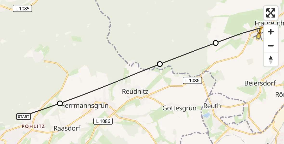 Flugroute Rettungshubschrauber Greiz - Fraureuth, 15 Juli 2026, 19:01