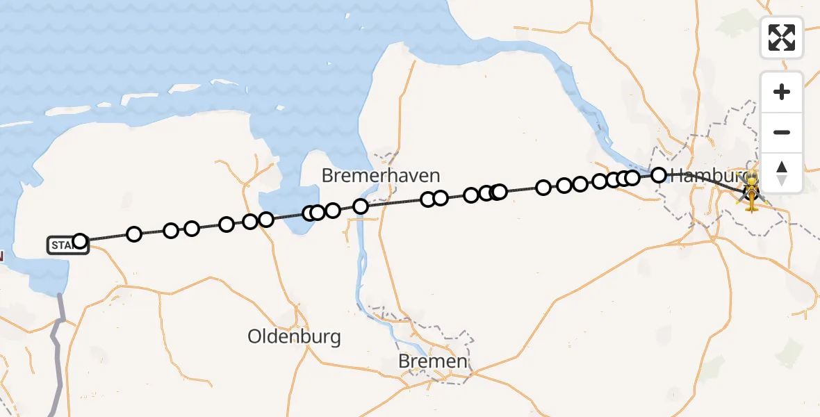 Flugroute Rettungshubschrauber Emden - Christoph Hansa ADAC Hubschrauberlandeplatz, 15 Juli 2026, 19:16