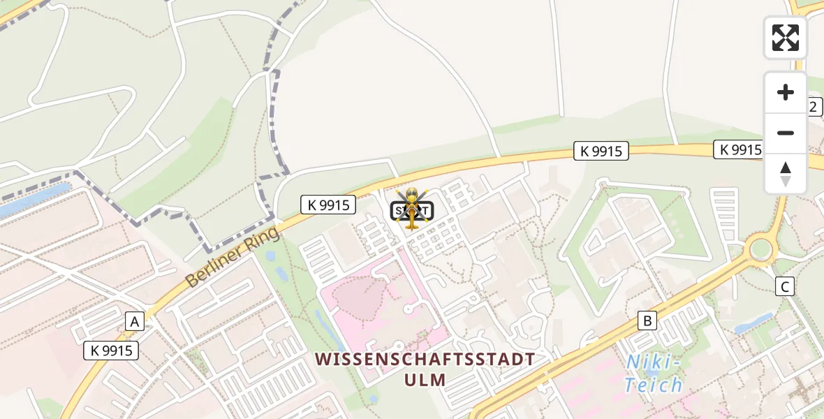 Flugroute Rettungshubschrauber Ulm Military Hospital Emergency - ADAC Air Rescue Station Ulm (Christoph 22), 15 Juli 2026, 19:16