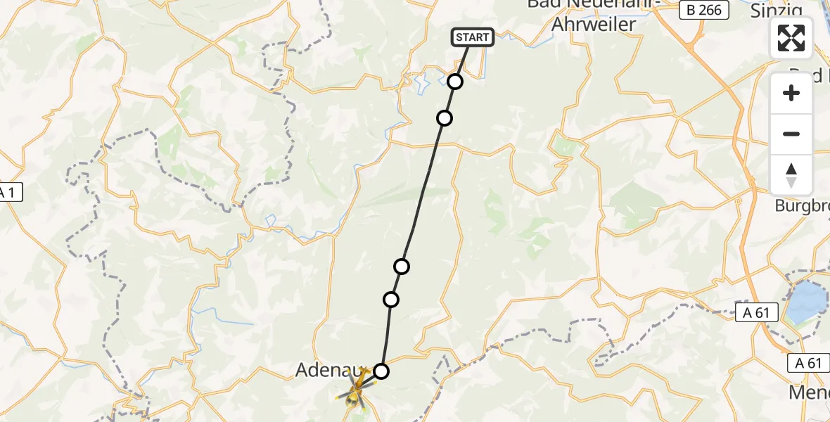 Flugroute Ambulanzhubschrauber Dernau - Adenau, 15 Juli 2026, 19:16