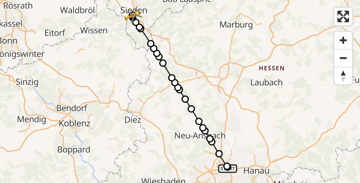 Flugroute Rettungshubschrauber Frankfurt am Main Accident Hospital Roof - Evangelisches Jung-Stilling Hospital, 15 Juli 2026, 19:18