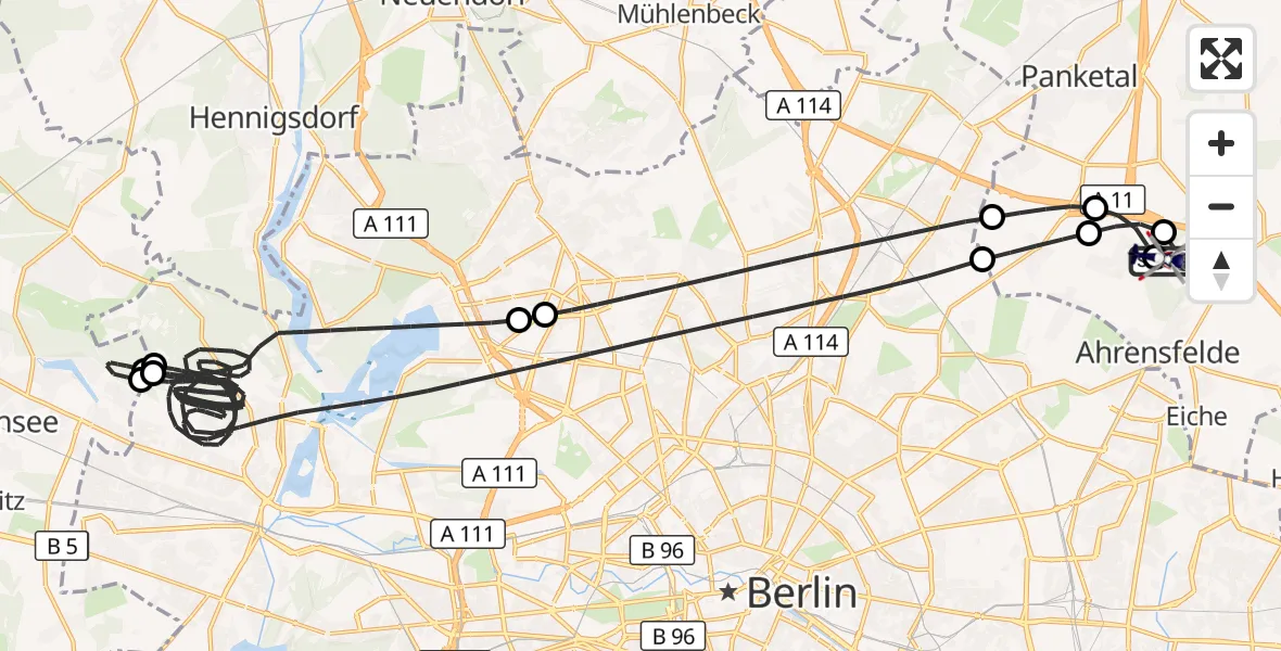 Flugroute Polizeihubschrauber Ahrensfelde Hubschrauberlandeplatz - Ahrensfelde Hubschrauberlandeplatz, 15 Juli 2026, 19:29