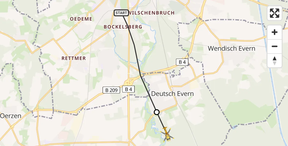 Flugroute Rettungshubschrauber Lüneburg - Deutsch Evern, 15 Juli 2026, 19:46