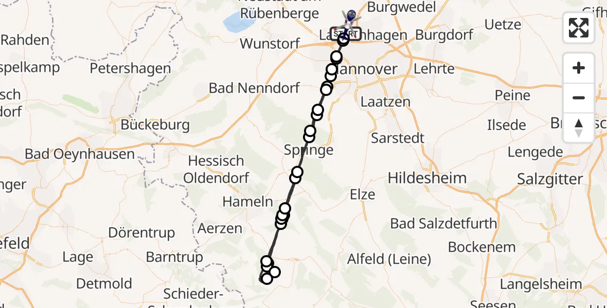 Flugroute Polizeihubschrauber Flughafen Hannover - Flughafen Hannover, 15 Juli 2026, 20:22