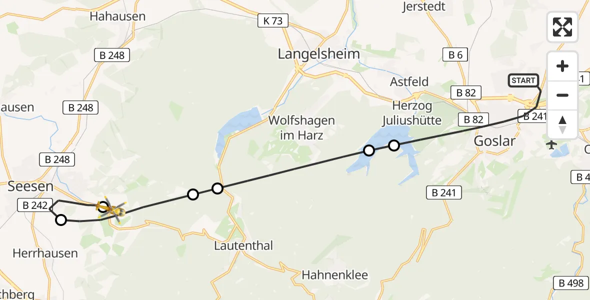 Flugroute Rettungshubschrauber Goslar - Harz (Landkreis Goslar), 15 Juli 2026, 20:47