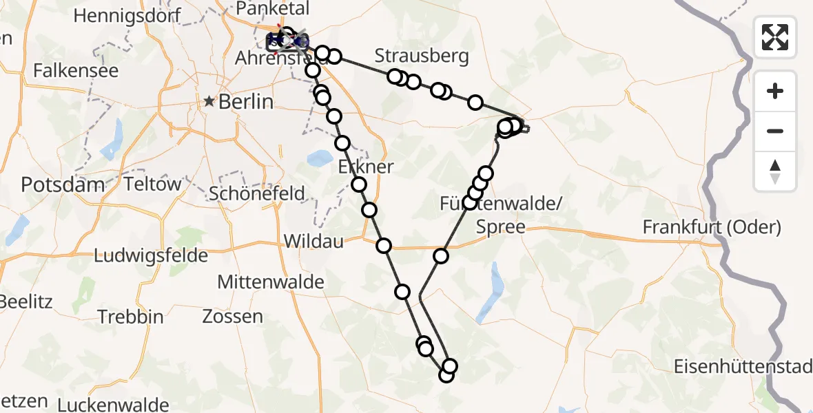 Flugroute Polizeihubschrauber Ahrensfelde Hubschrauberlandeplatz - Ahrensfelde Hubschrauberlandeplatz, 15 Juli 2026, 20:51
