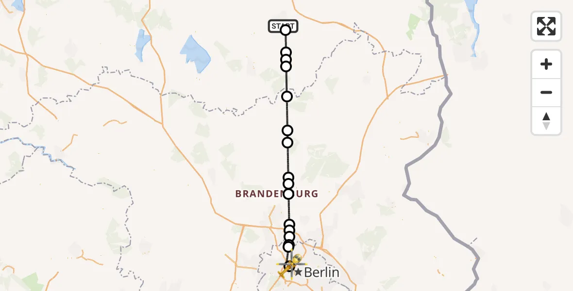 Flugroute Rettungshubschrauber Neubrandenburg - Charité Clinic Virchow Campus Hubschrauberlandeplatz, 15 Juli 2026, 22:31