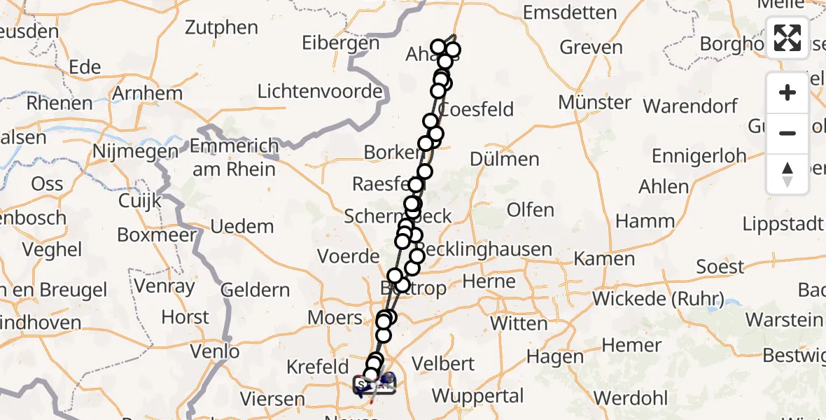 Flugroute Polizeihubschrauber Düsseldorf Flughafen - Düsseldorf Flughafen, 15 Juli 2026, 22:44