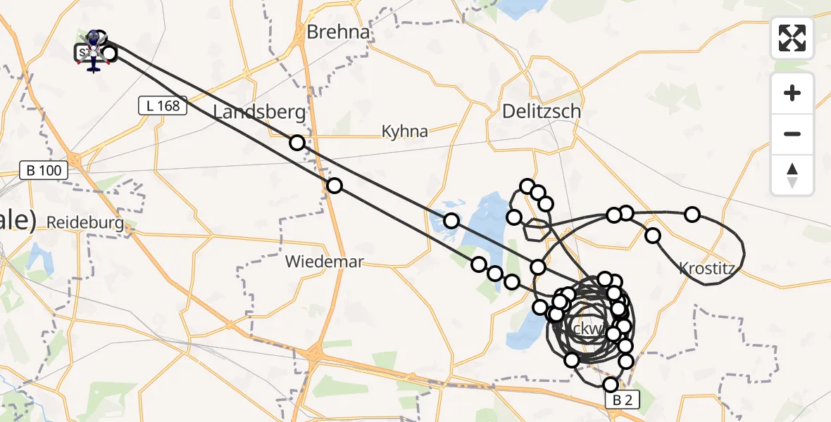 Flugroute Polizeihubschrauber Halle-Oppin Flugplatz - Halle-Oppin Flugplatz, 15 Juli 2026, 23:23