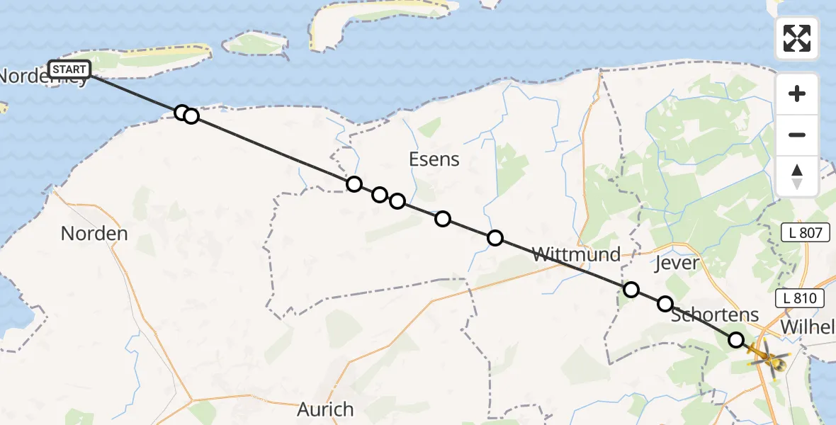 Flugroute Rettungshubschrauber Noordzee - Sande, 16 Juli 2026, 04:19