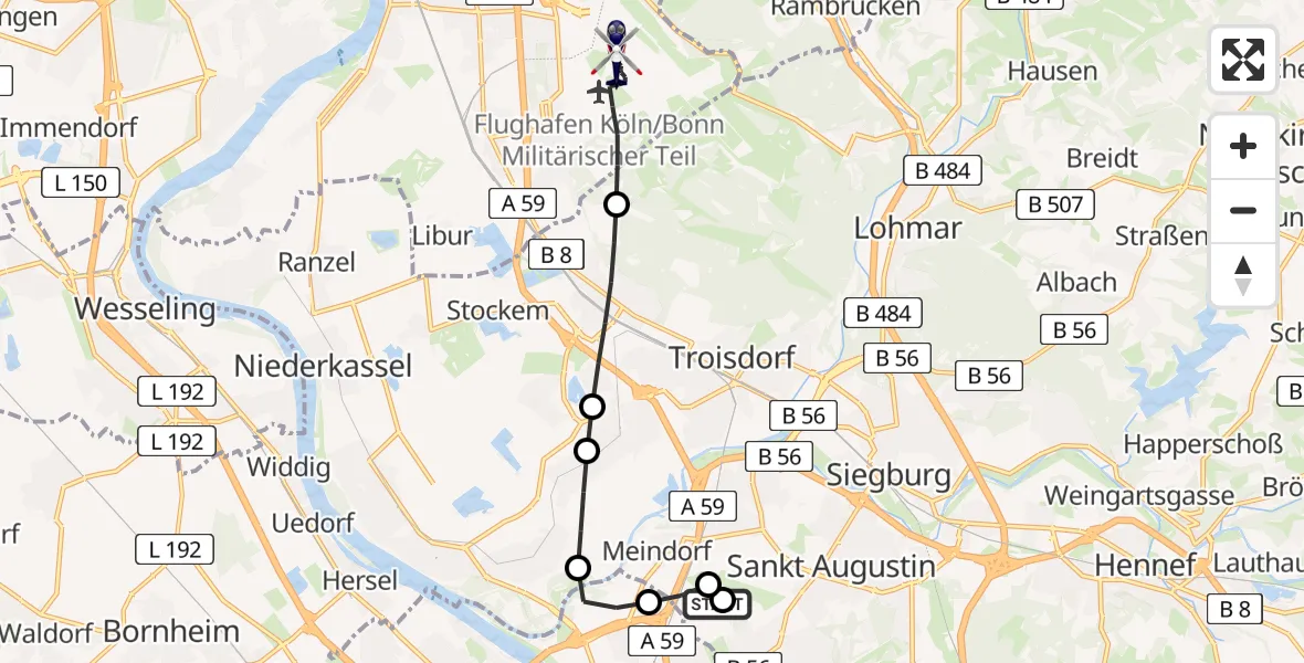 Flugroute Polizeihubschrauber Sankt Augustin - Köln Bonn Flughafen, 16 Juli 2026, 04:34