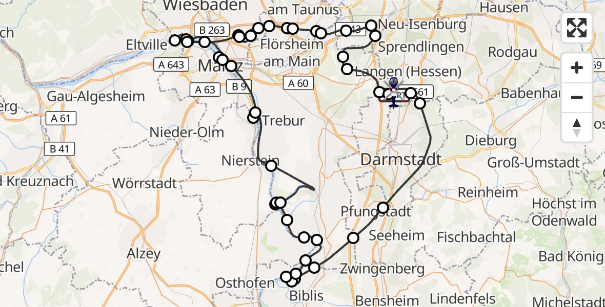 Flugroute Polizeihubschrauber Flughafen Frankfurt-Egelsbach - Flughafen Frankfurt-Egelsbach, 16 Juli 2026, 05:58