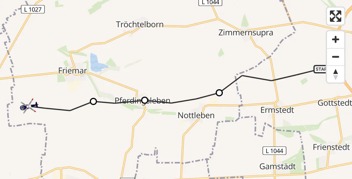 Flugroute Polizeihubschrauber Erfurt - Friemar, 16 Juli 2026, 06:19