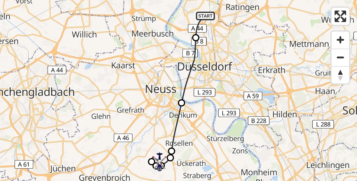 Flugroute Polizeihubschrauber Düsseldorf Flughafen - Grevenbroich, 16 Juli 2026, 06:27
