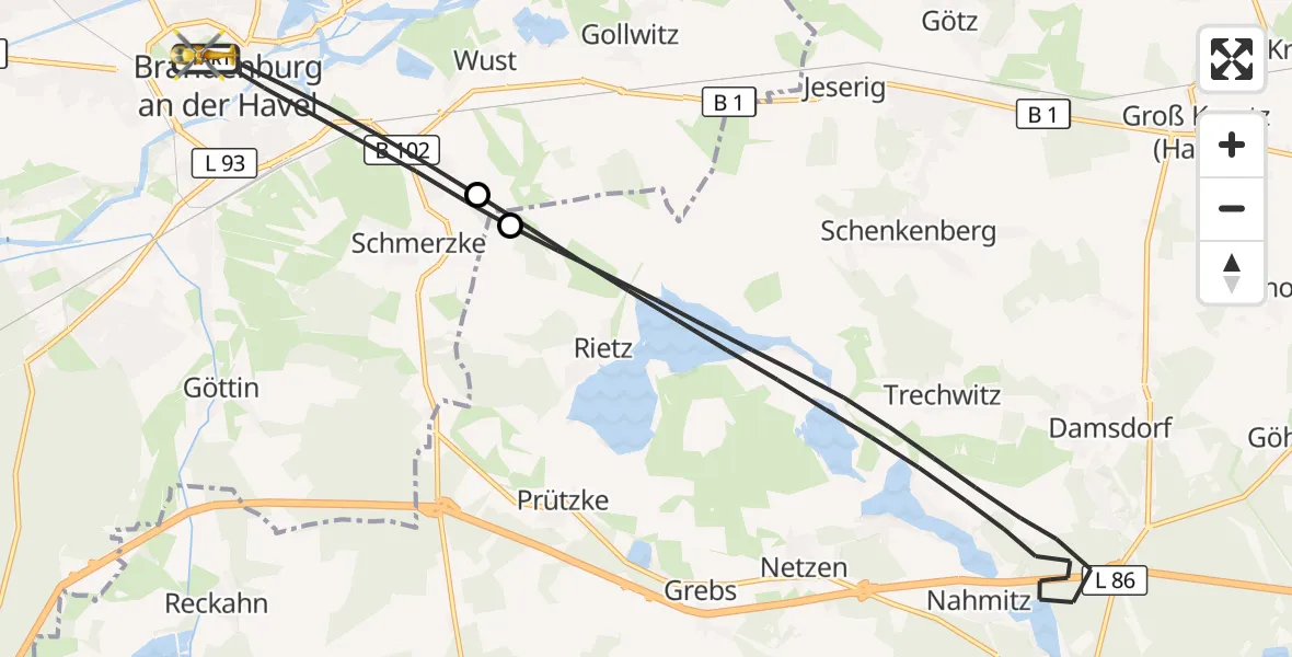Flugroute Rettungshubschrauber Brandenburg an der Havel - Brandenburg an der Havel, 16 Juli 2026, 06:38