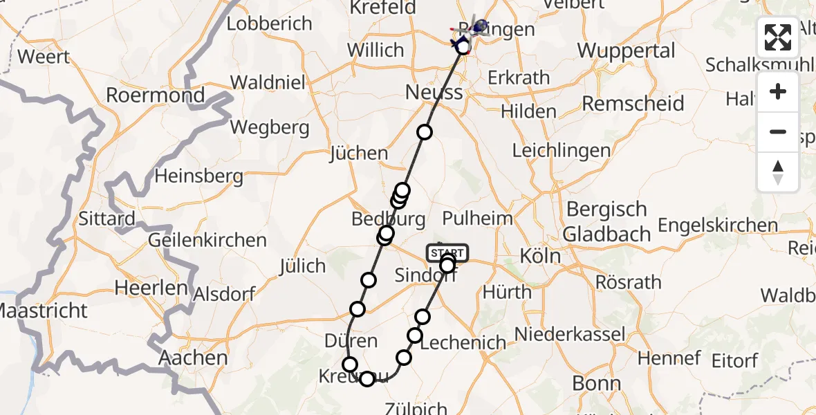 Flugroute Polizeihubschrauber Bergheim - Düsseldorf Flughafen, 16 Juli 2026, 07:05