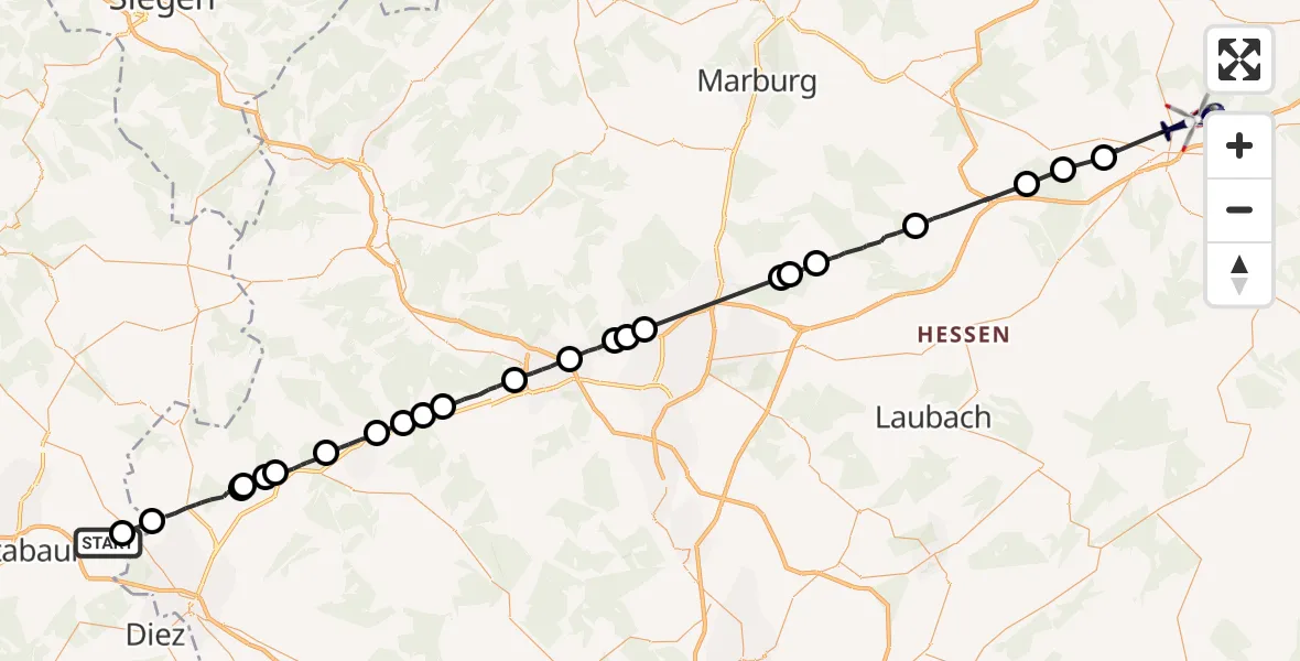 Flugroute Polizeihubschrauber Obererbach - Alsfeld, 16 Juli 2026, 07:15
