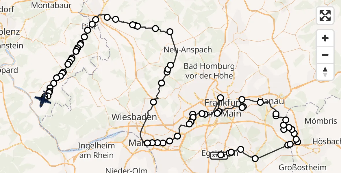 Flugroute Polizeiflugzeug Flughafen Frankfurt-Egelsbach - Bornich, 16 Juli 2026, 07:26