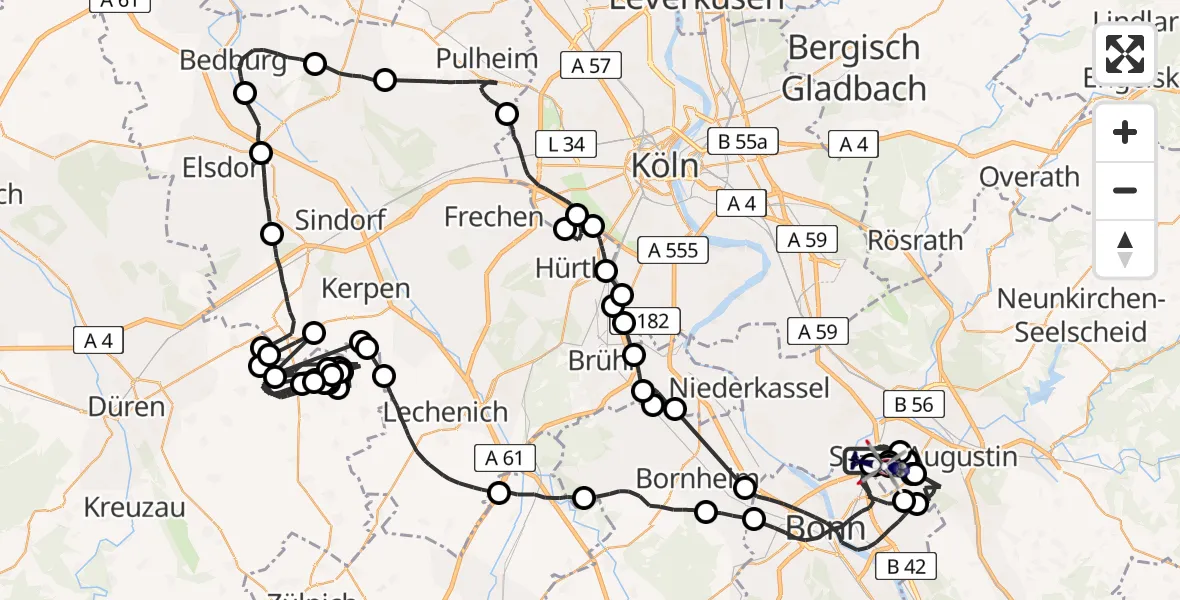 Flugroute Polizeihubschrauber Sankt Augustin - Sankt Augustin, 16 Juli 2026, 07:34