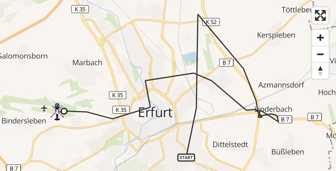 Flugroute Polizeihubschrauber Erfurt - Erfurt-Weimar Flughafen, 16 Juli 2026, 07:35