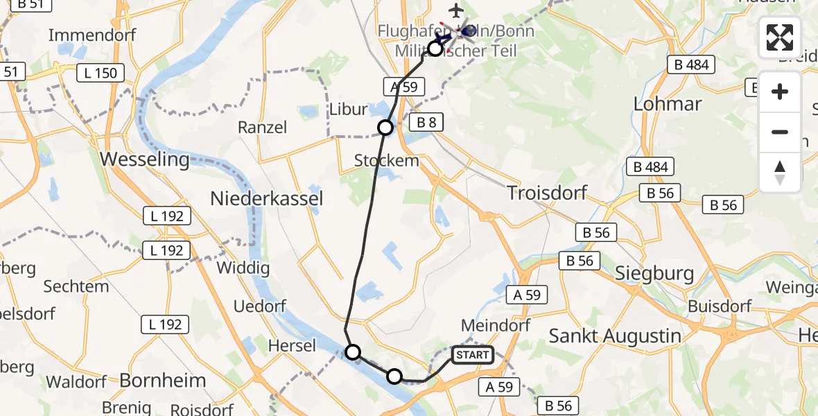 Flugroute Polizeihubschrauber Bonn - Köln Bonn Flughafen, 16 Juli 2026, 07:41