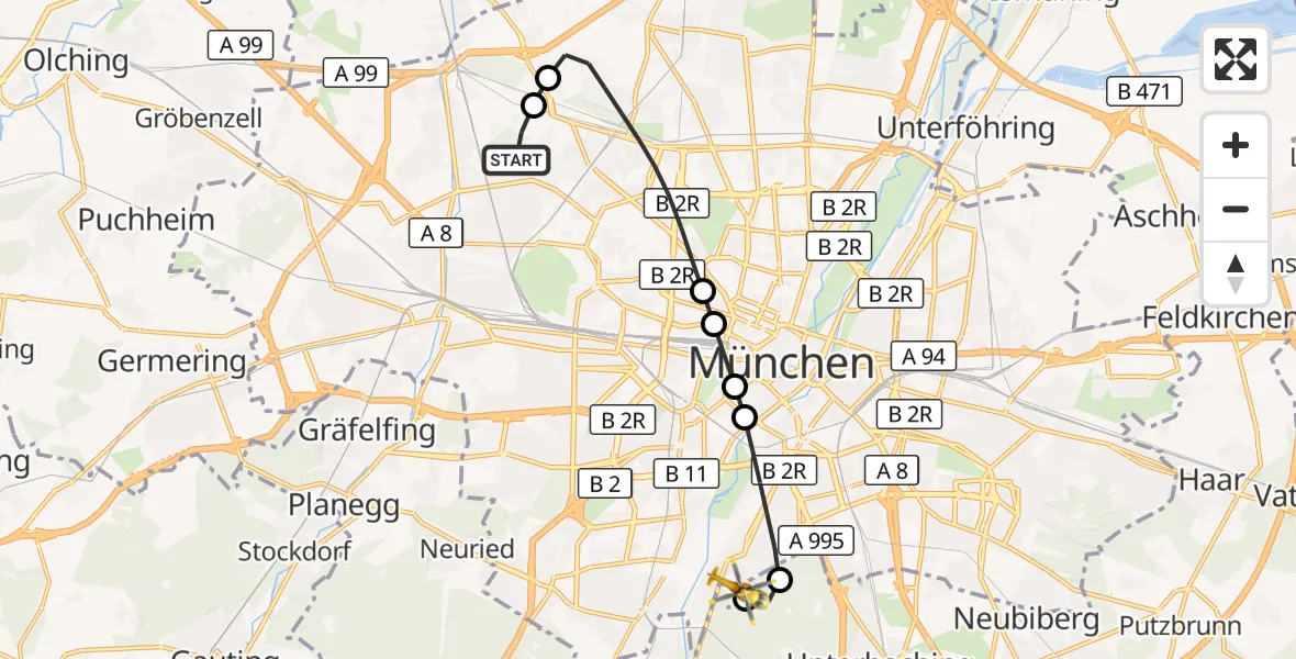 Flugroute Rettungshubschrauber München - ADAC Air Rescue Center Hubschrauberlandeplatz (Christoph 1), 16 Juli 2026, 07:45
