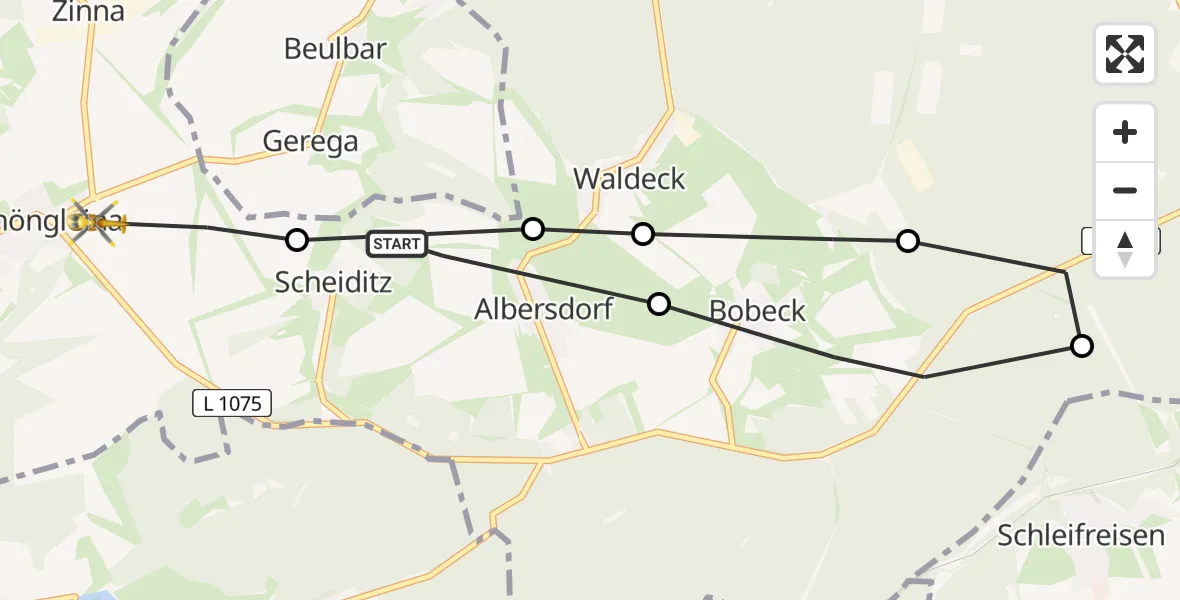 Flugroute Rettungshubschrauber Albersdorf - Schöngleina, 16 Juli 2026, 07:59