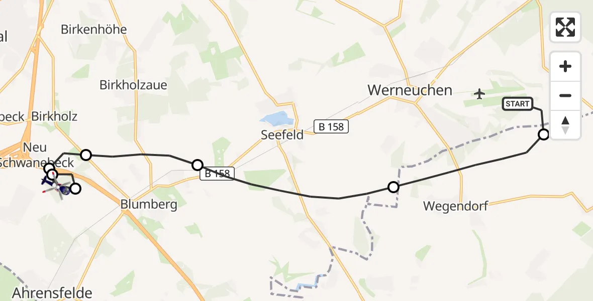 Flugroute Polizeihubschrauber Werneuchen - Panketal, 16 Juli 2026, 08:00