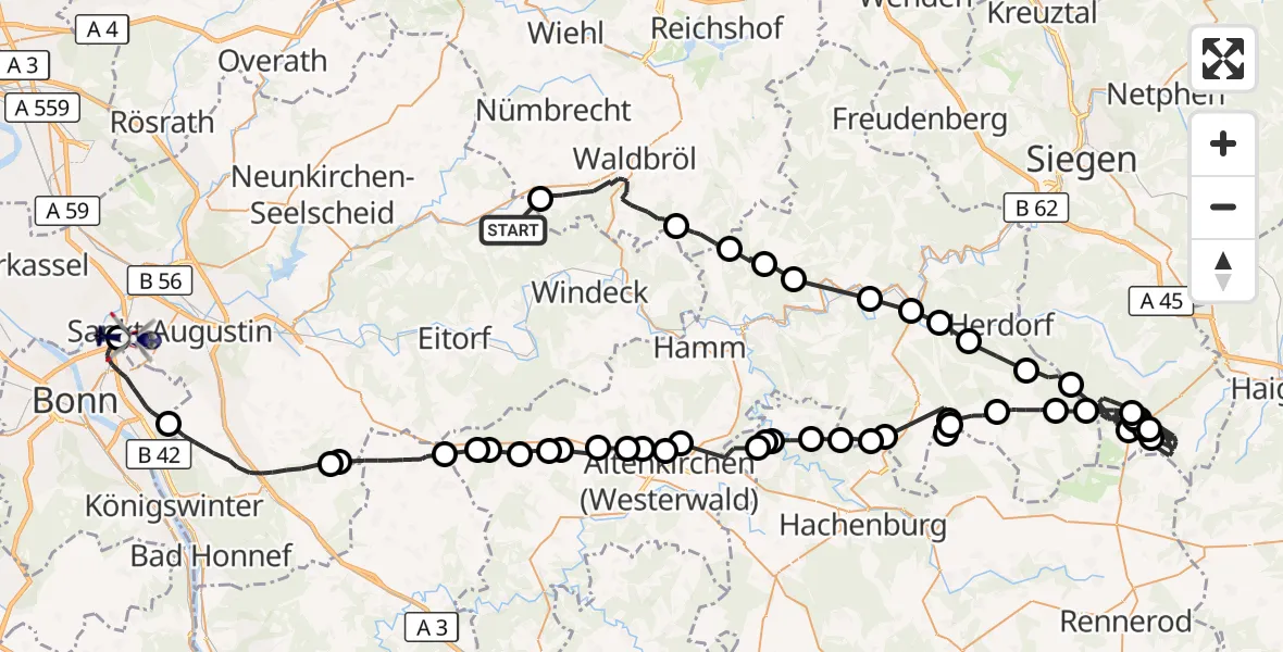 Flugroute Polizeihubschrauber Ruppichteroth - Sankt Augustin, 16 Juli 2026, 08:01