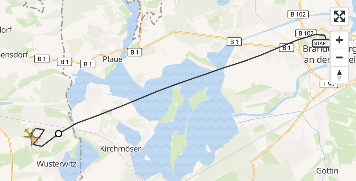 Flugroute Rettungshubschrauber Brandenburg an der Havel - Wusterwitz, 16 Juli 2026, 08:02