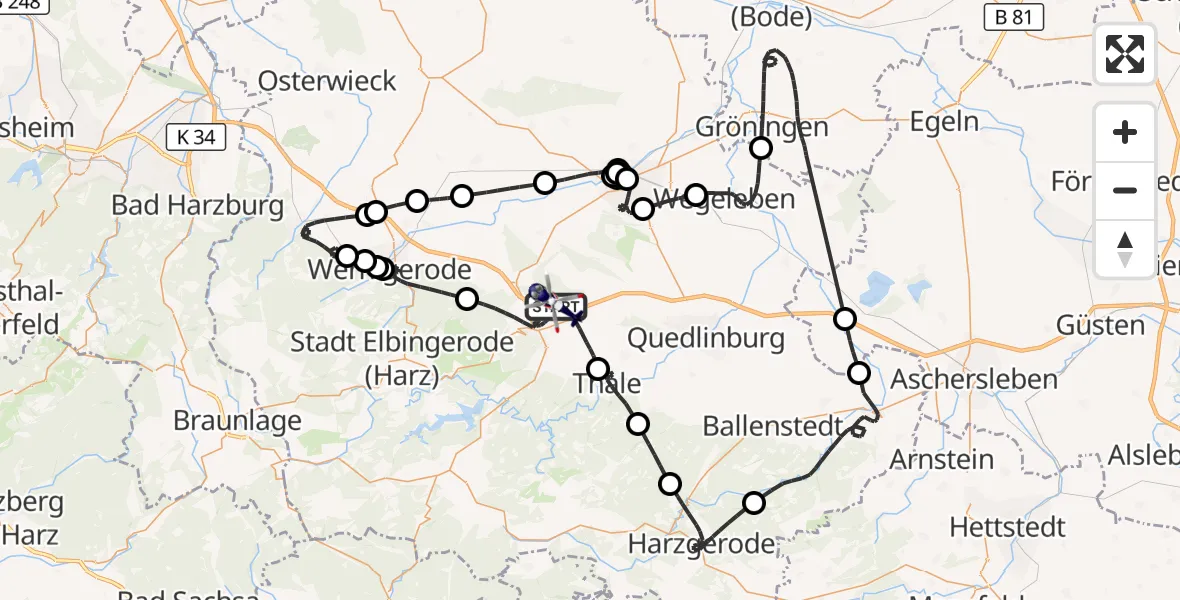 Flugroute Polizeihubschrauber Blankenburg (Harz) - Blankenburg (Harz), 16 Juli 2026, 08:06
