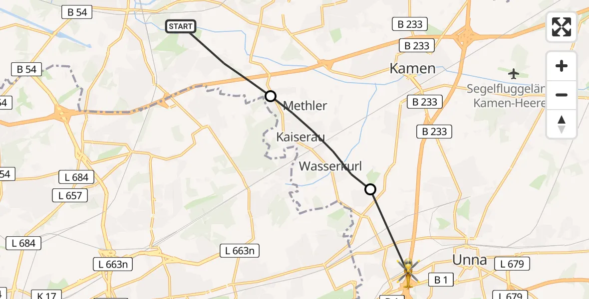 Flugroute Rettungshubschrauber Lünen - Unna, 16 Juli 2026, 08:07