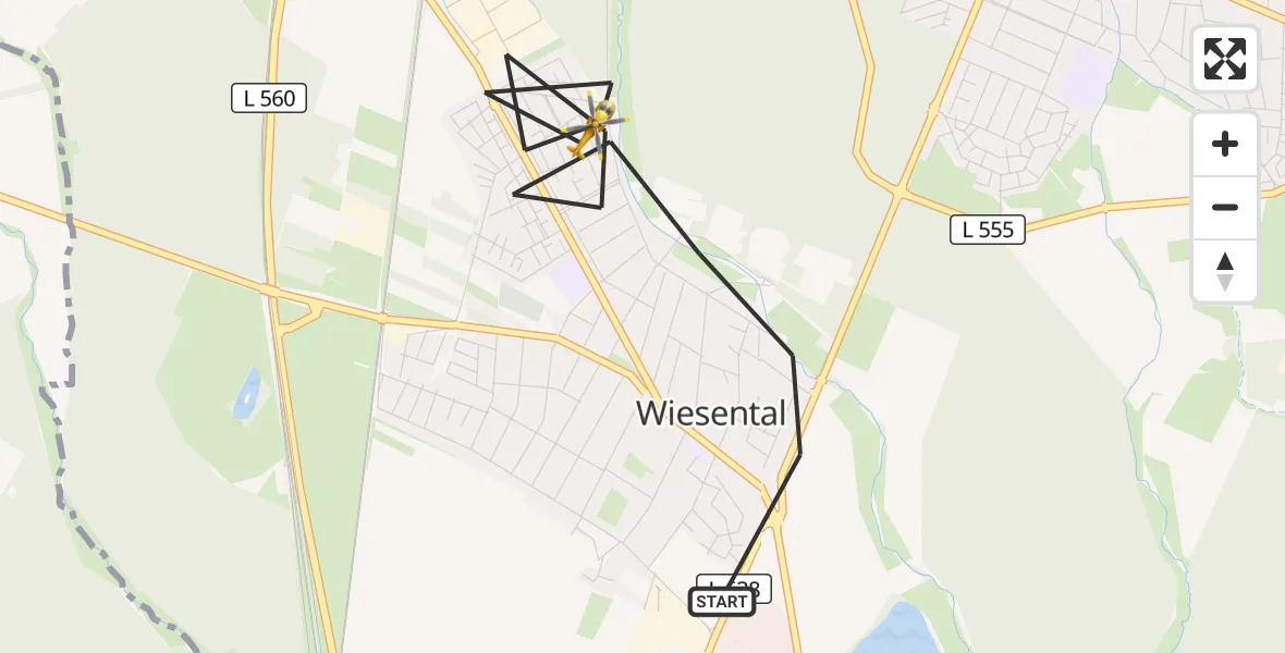 Flugroute Ambulanzhubschrauber Waghäusel - Waghäusel, 16 Juli 2026, 08:16